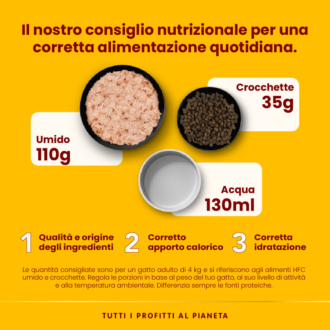 Porzione giornaliera consigliata con umido Almo Nature HFC Filetto di Pollo per gatti Porzione giornaliera consigliata con umido Almo Nature HFC Filetto di Pollo per gatti